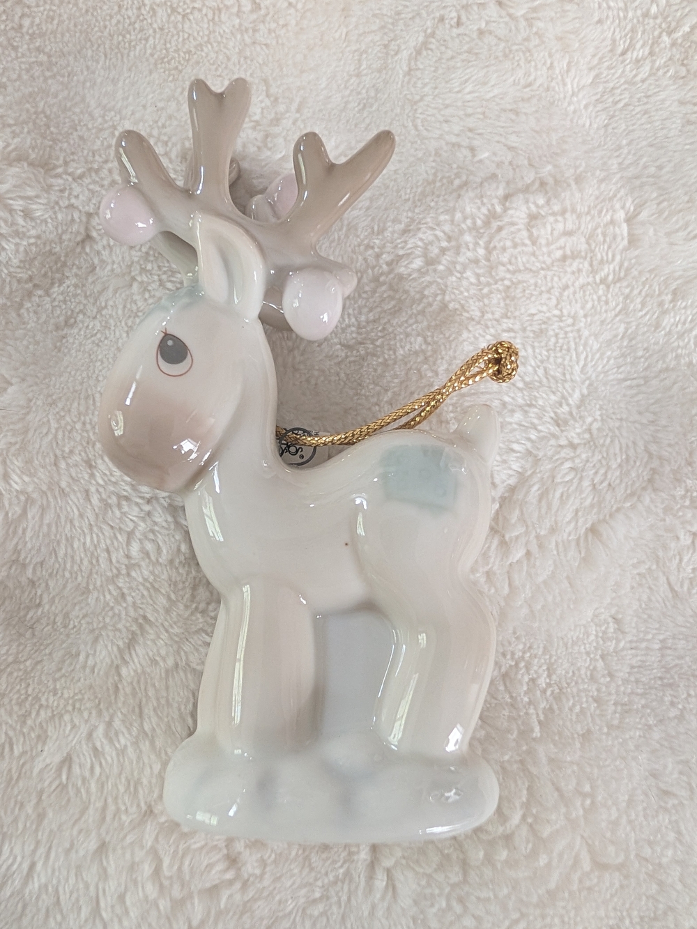 Vintage 1993 Precious Moments Enesco Reindeer Porcelain Christmas Ornament w/Box